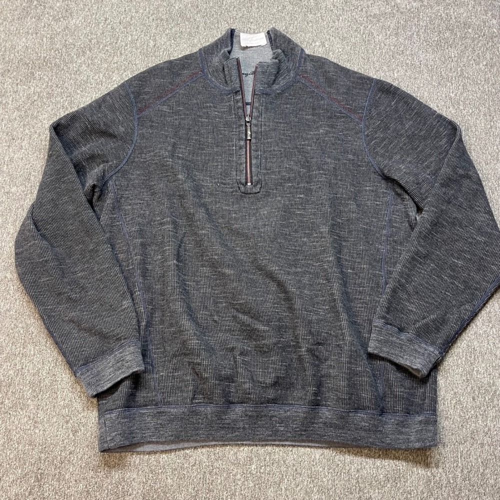 Tommy Bahama Mens Reversible Quarter Zip Pullover Sweater Grey Charcoal XL